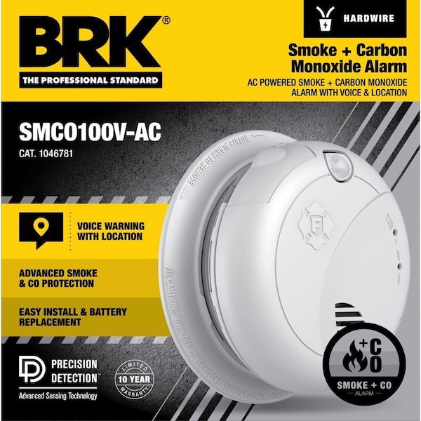 Brk Voice and Location Alert Hard-Wired w/Battery Back-Up Photoelectric Smoke and Carbon Monoxide De 1046781 - main